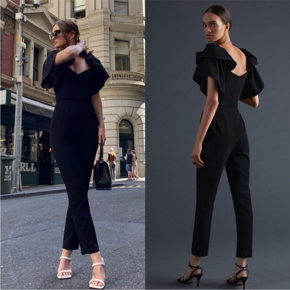 Boskemper × Anthropologie Noir Black Lilian Jumpsuit Ruffle Size Small S - Picture 1 of 10